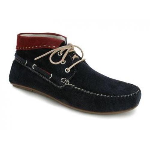 Bacco Bucci "Ossola" Blue / Red Genuine Soft Sueded Italian Calfskin Ankle Boots